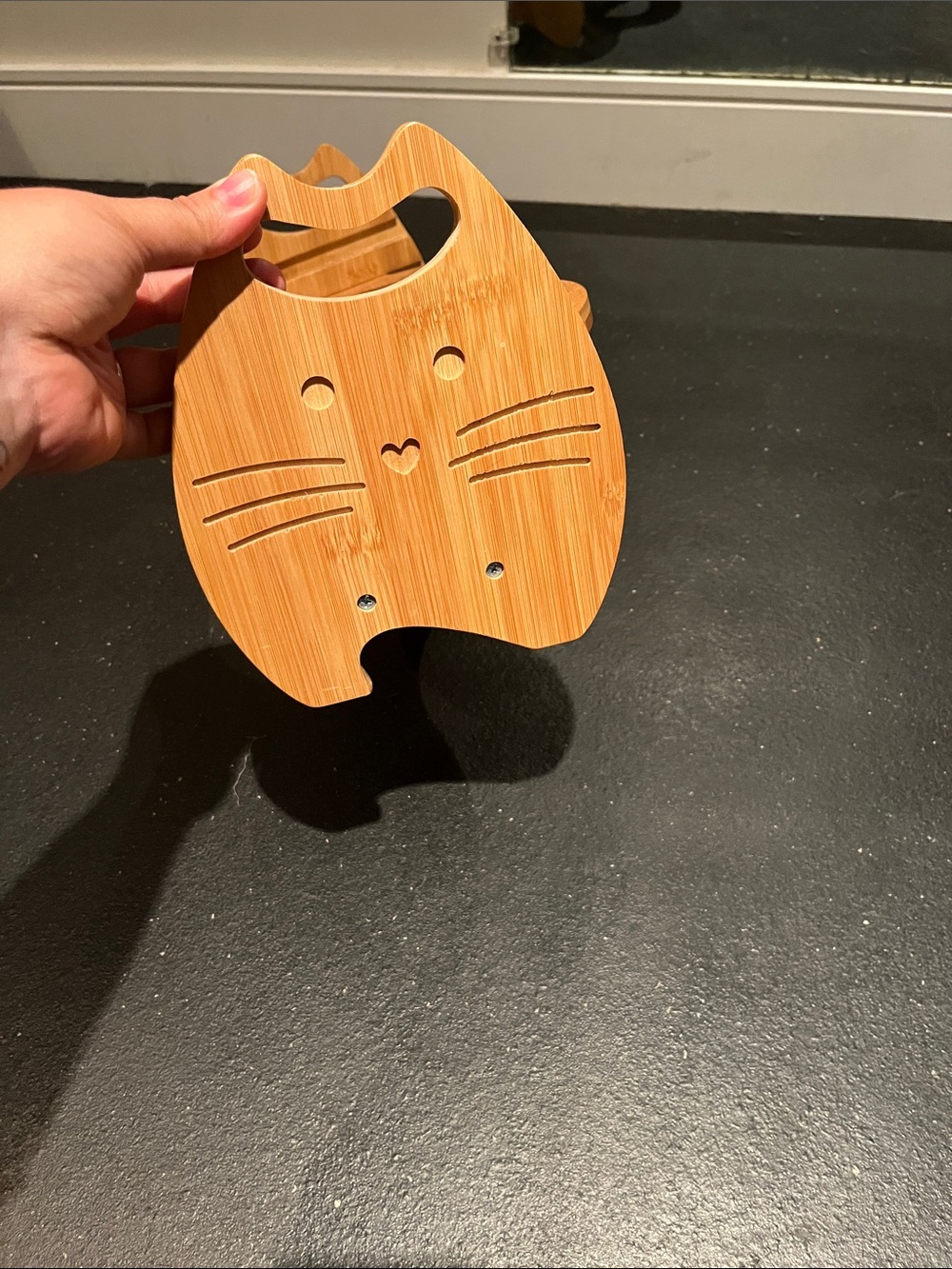 Wooden Cat-Shaped Pet Feeding Stand - Natural Bamboo